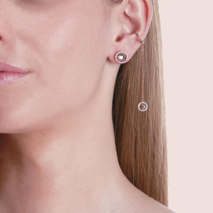 Swiveling Stud 18K Rosegold Earrings w. Diamonds, Topaz & Amethyst