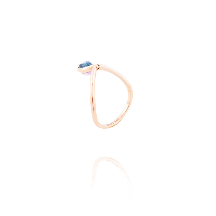 Swinging V 18K Rosegold Ring w. Topaz & Amethyst
