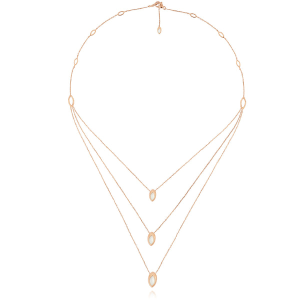 Swinging Triple Pendant 18K Rosegold Necklace w. Malachite & Pearl