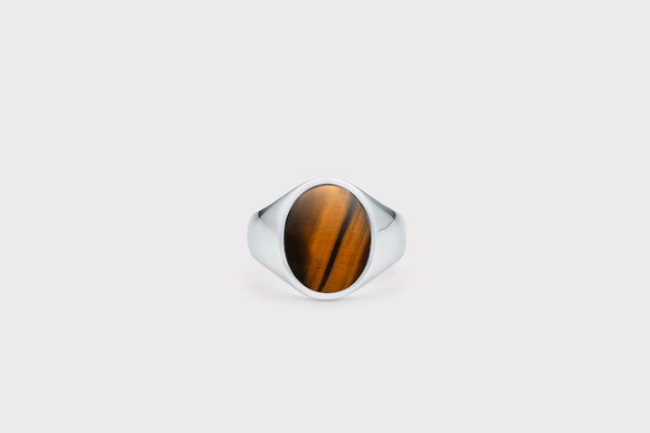 IX Oval Signet Ring Tigerøje Sølv