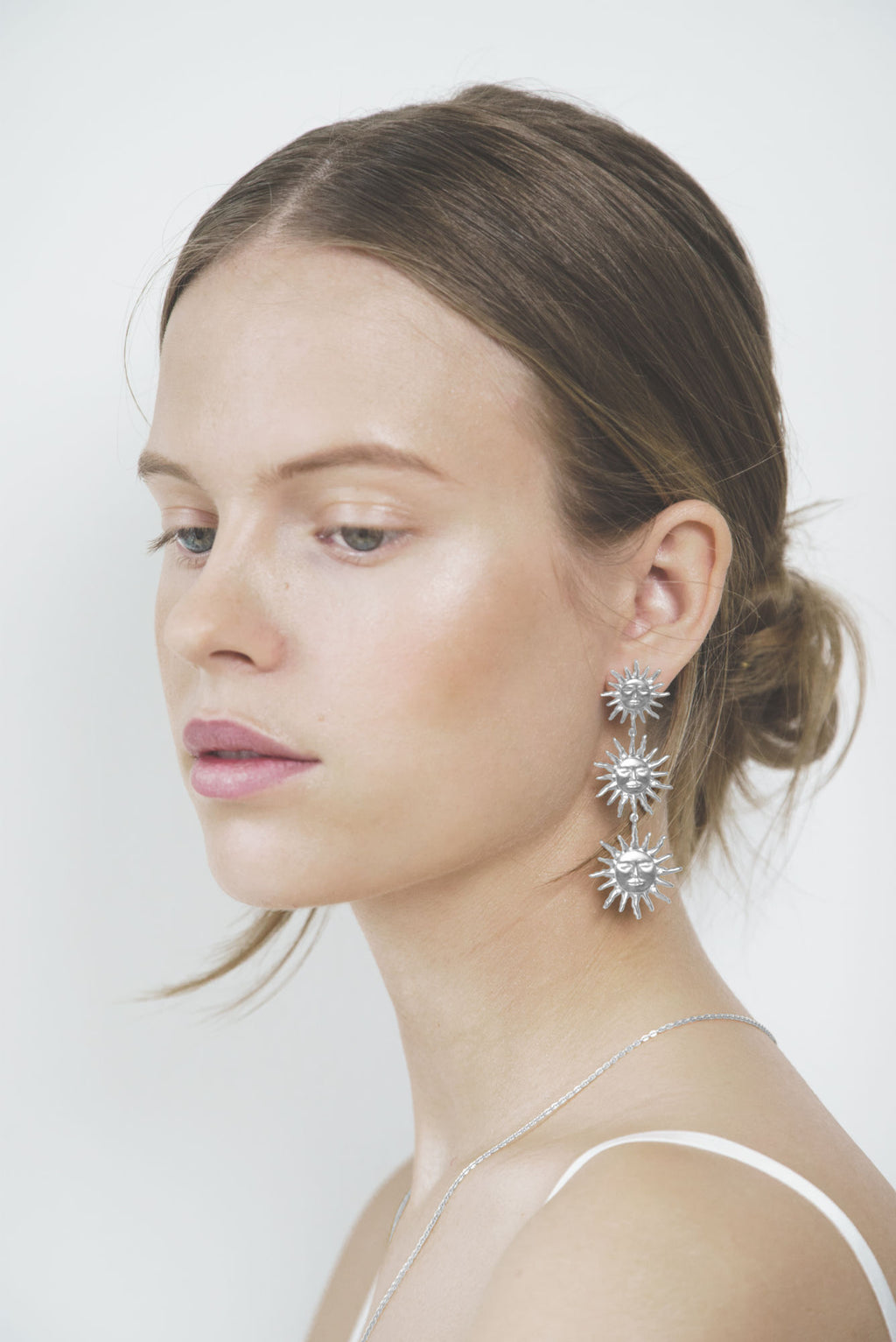 Three Sun Silver Earrings