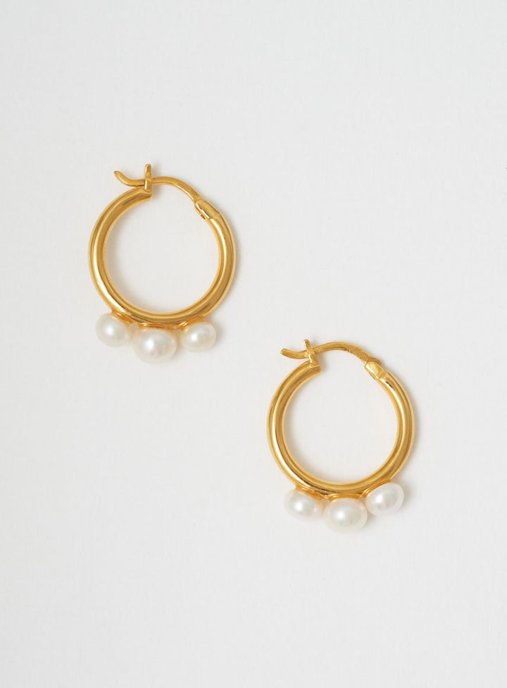 Triple Pearl 14K Gold Plated Hoops w. Pearl