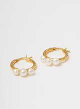 Triple Pearl 14K Forgyldt Hoops m. Perle