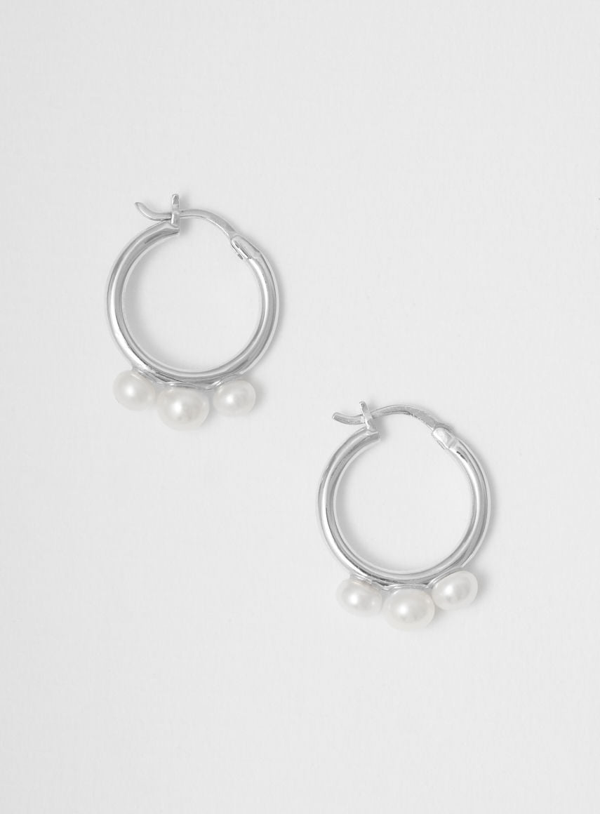 Triple Pearl Sølv Hoops m. Perle