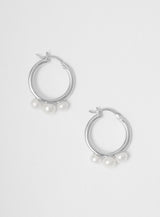 Triple Pearl Sølv Hoops m. Perle