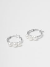Triple Pearl Sølv Hoops m. Perle