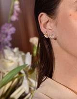 Ginkgo Leaf 14K Gold Studs w. Diamonds