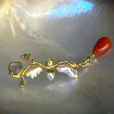 Filuka 18 & 22K Gold Earring w. Coral, Diamonds & Pearls