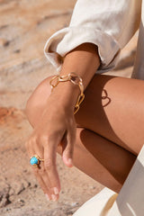 Snakes 18K Gold Ring w. Diamonds & Turquoise