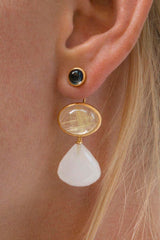 Lotus 18K Gold Studs w. Topaz