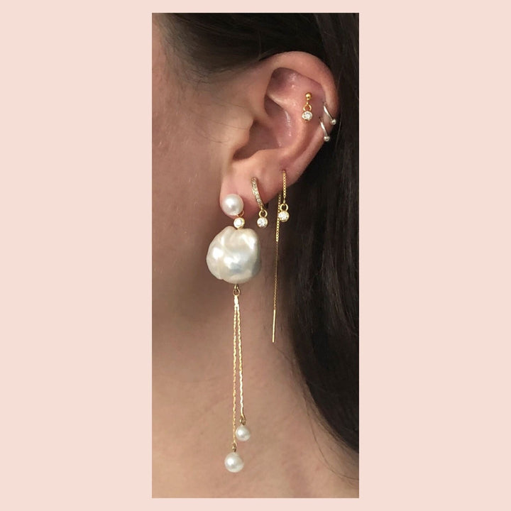 Crystal Threader 18K Gold Plated Earring w. White Zirconia