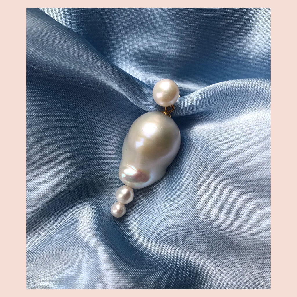 Water Drop 18K Gold Plated Stud w. White Pearls