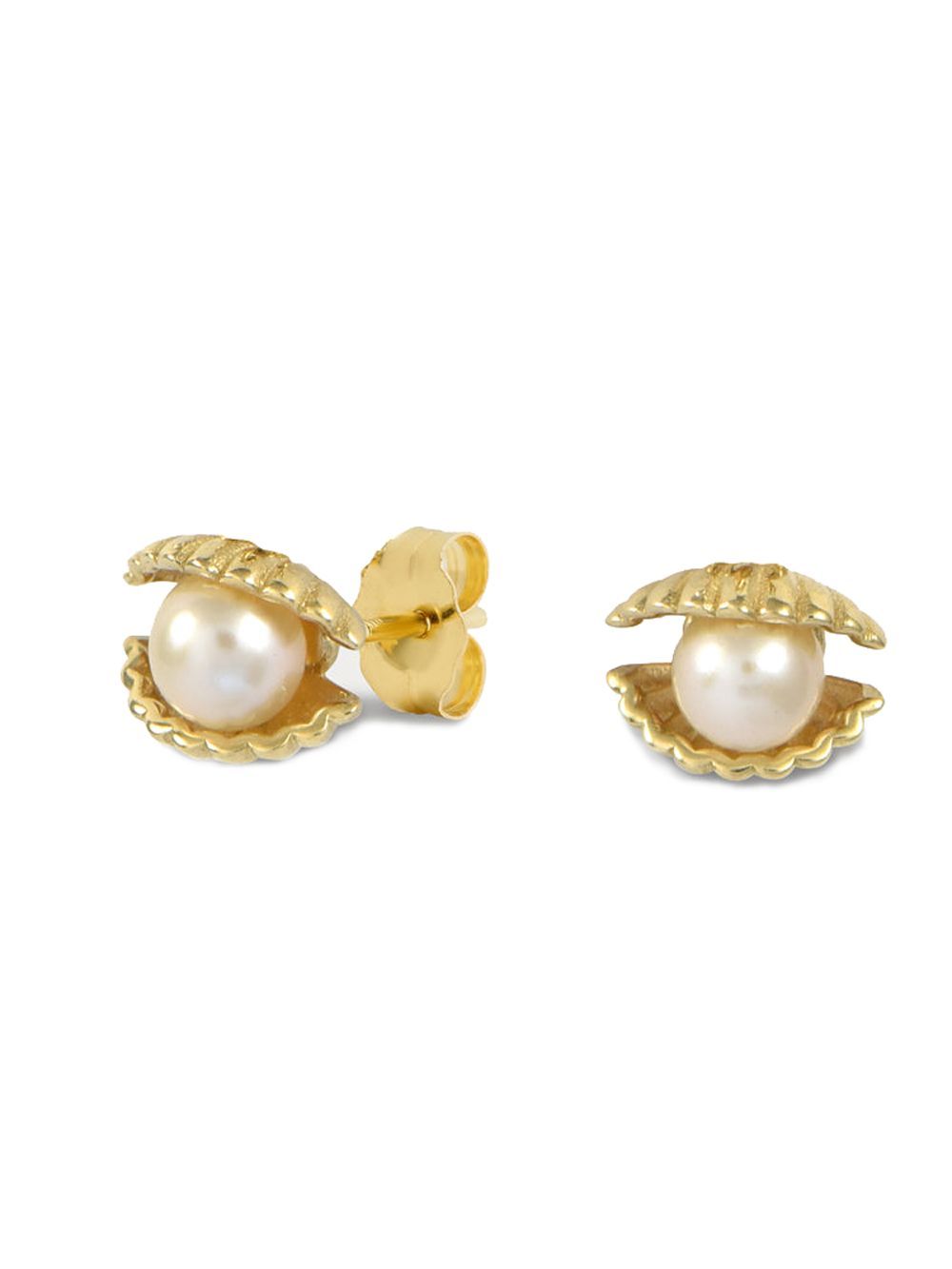 Venus Clam 18K Gold Studs w. Pearls