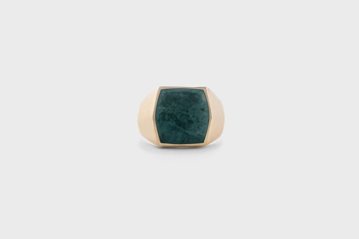 IX Hexagon Marble Signet Gold Plated Ring
