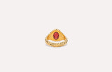 IX Crunchy Ornate Garnet Signet Gold Plated Ring