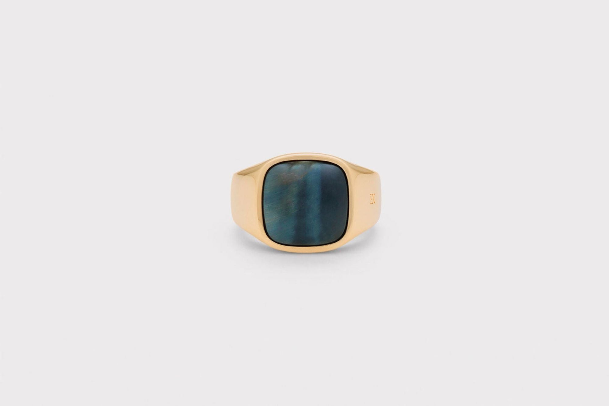 IX Cushion Signet 22K Gold Plated Ring w. Hawks Eye Ring