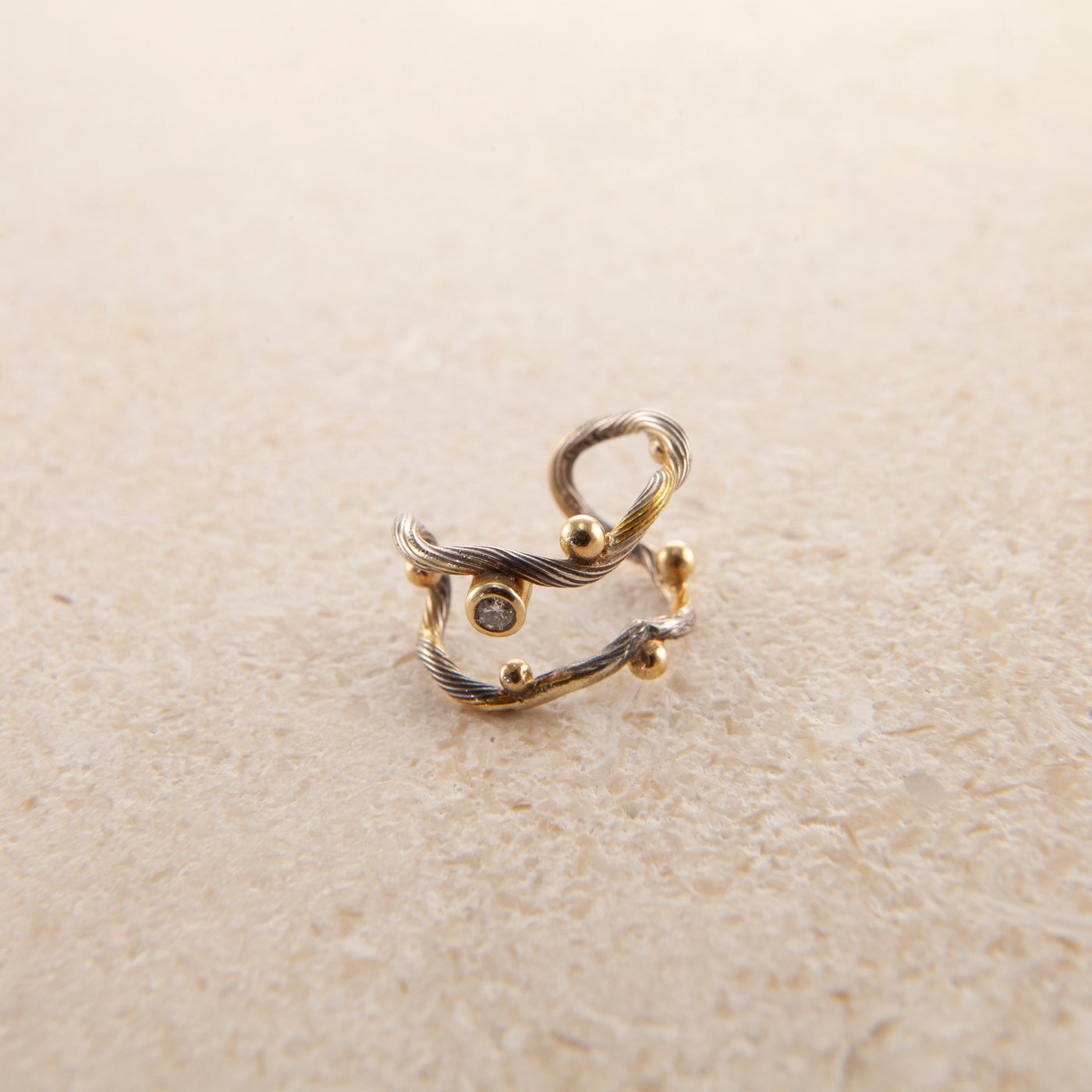 Seafire 18K, 22K & 24K Gold & Silver Ear Cuff w. Diamond
