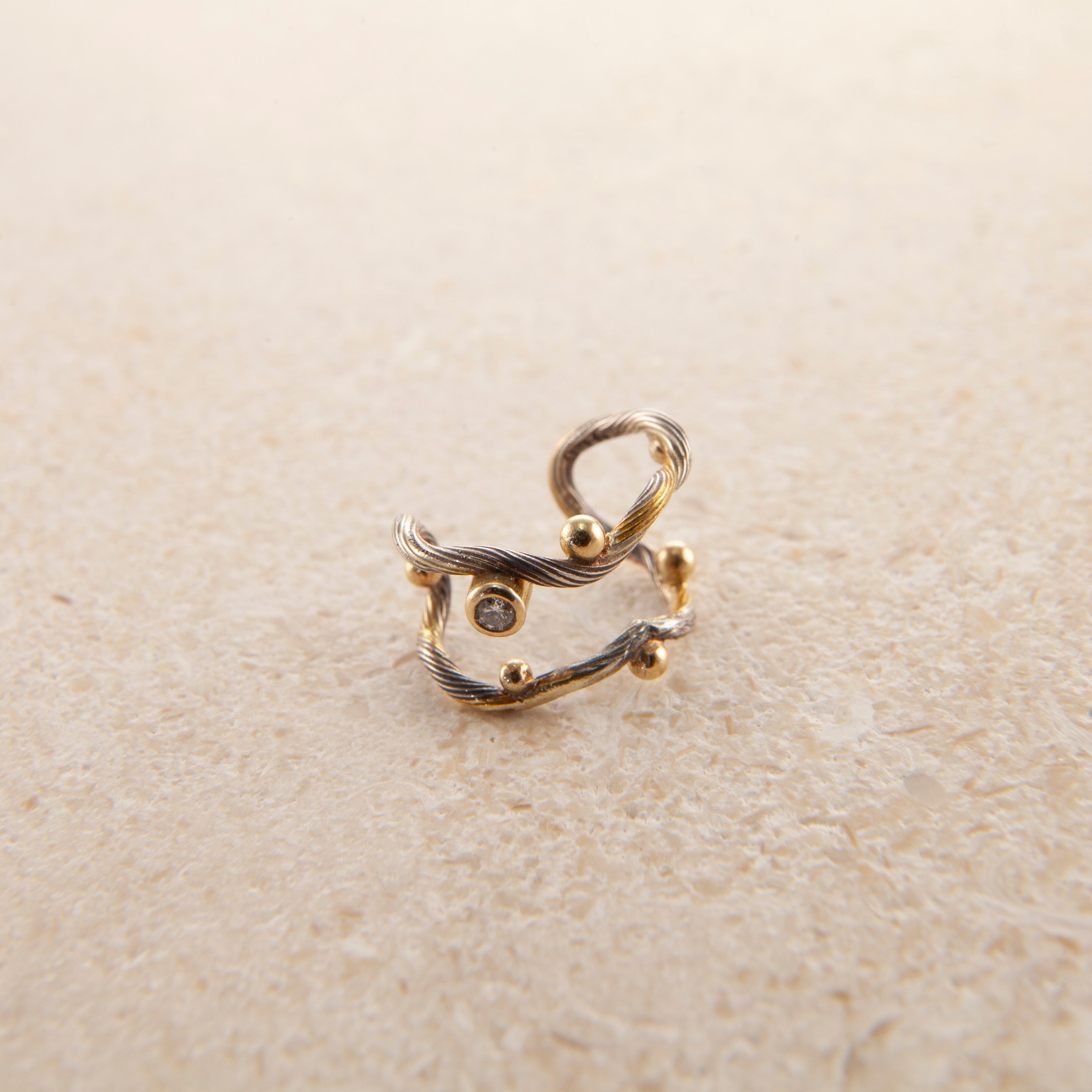 Seafire 18K, 22K & 24K Gold & Silver Ear Cuff w. Diamond
