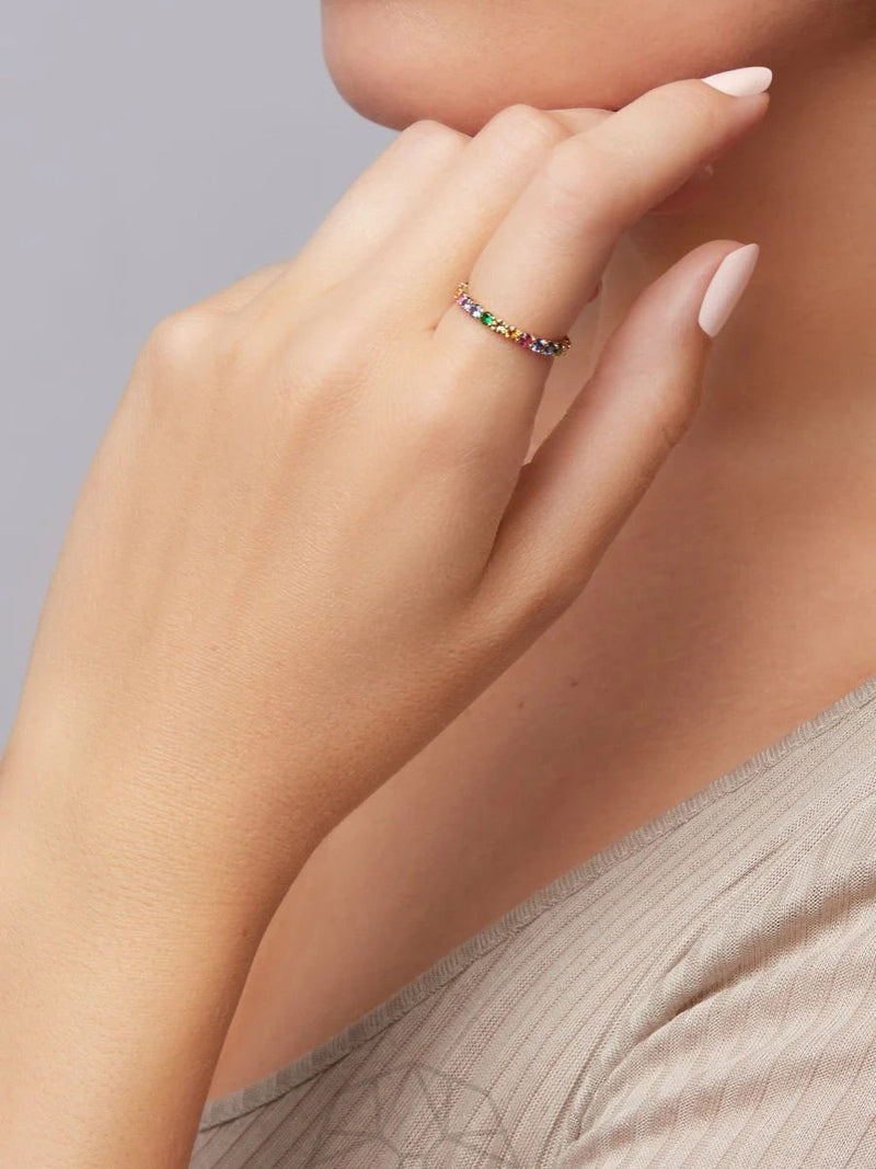 Rainbow Sapphire Skinny 14K Gold Ring