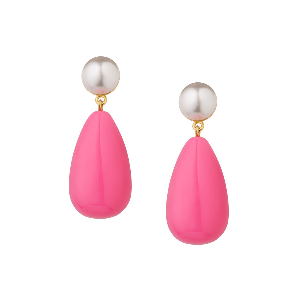 Pink & White Large Goldplated Drop Earrings w. Pearl