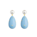 Blue & White Large Goldplated Galaxy Drop Earrings w. Pearl