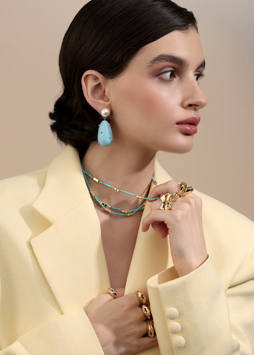 Blue & White Large Goldplated Galaxy Drop Earrings w. Pearl