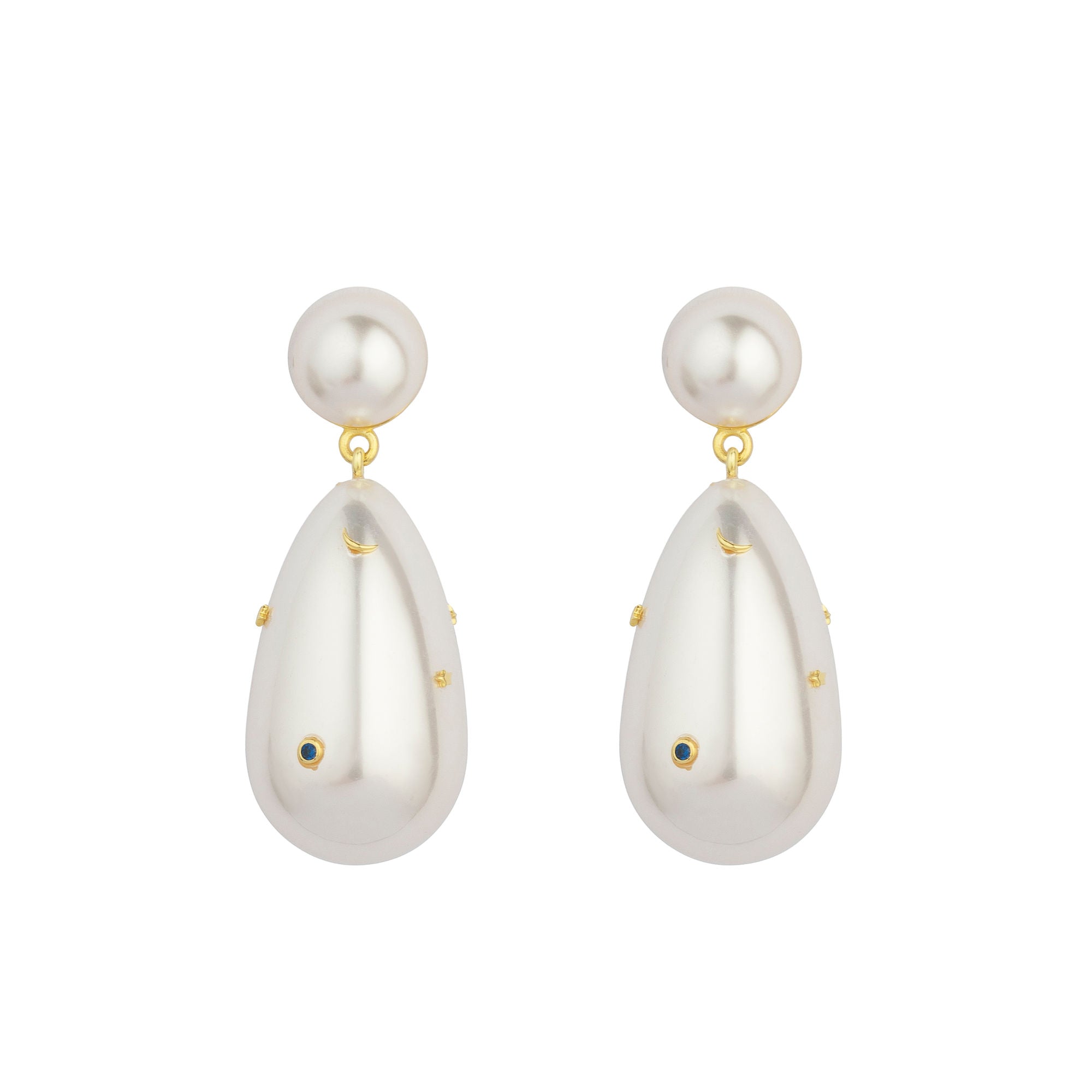 White Large Goldplated Galaxy Drop Earrings w. Pearl