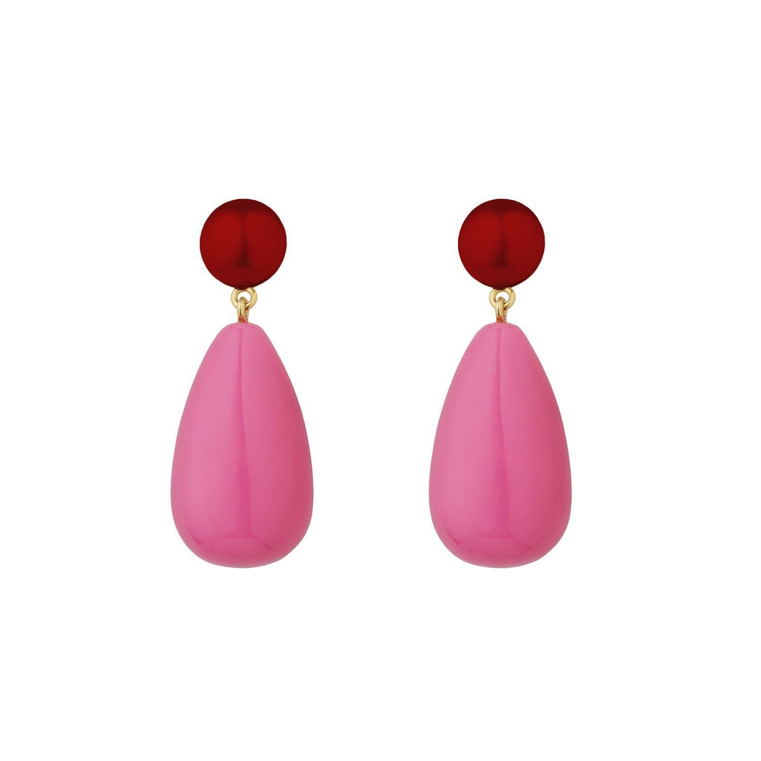Pink & Red Large Goldplated Drop Earrings
