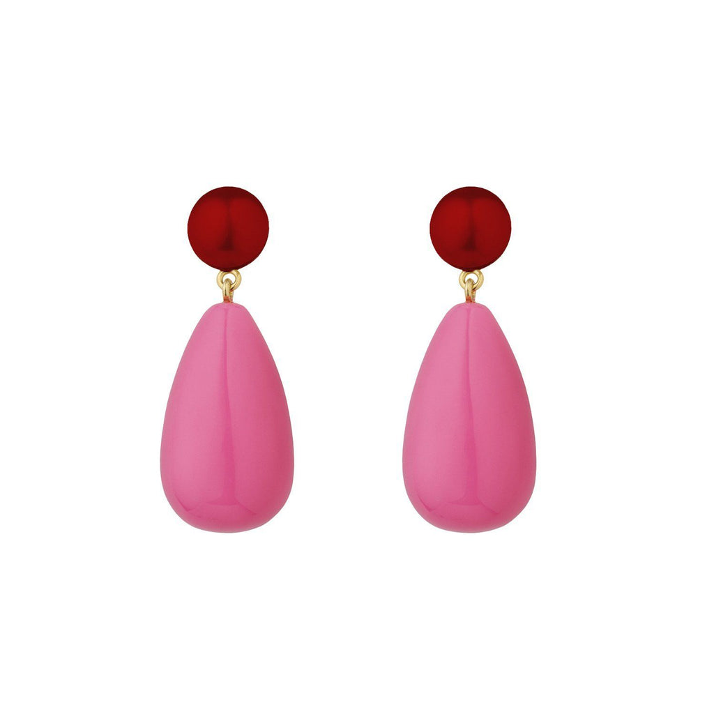 Pink & Red Large Goldplated Drop Earrings
