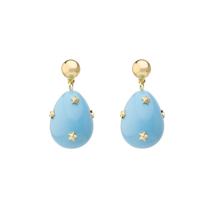 Blue Mini Goldplated Galaxy Drop Earrings w. Pearl