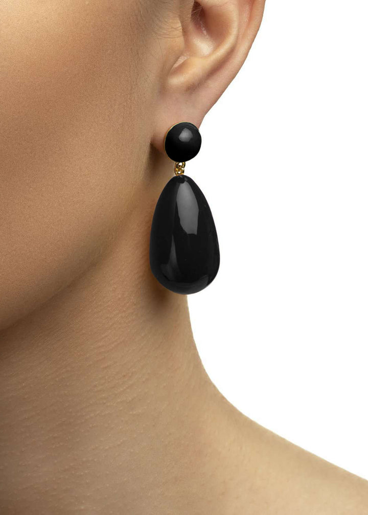 Black Large Goldplated Drop Earrings