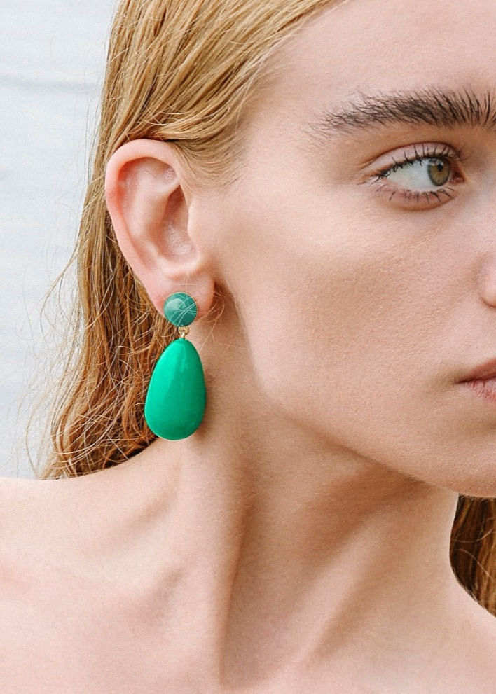 Green Large Goldplated Drop Earrings