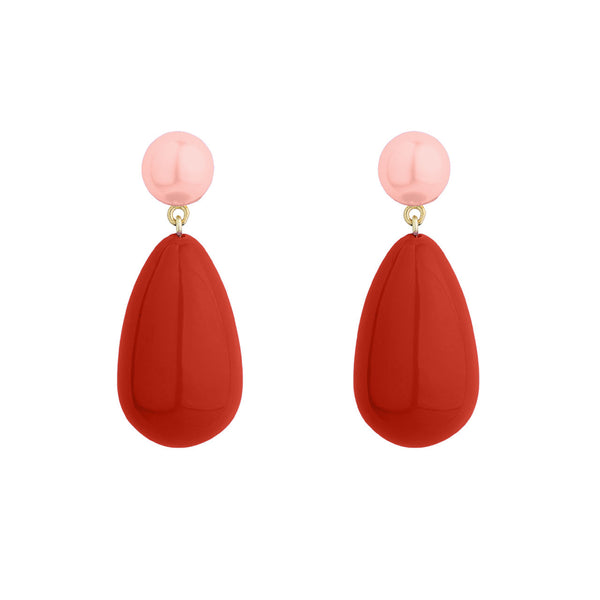 Red Large Goldplated Drop Earrings