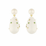 White & Green Large Goldplated Galaxy Drop Earrings w. Pearl