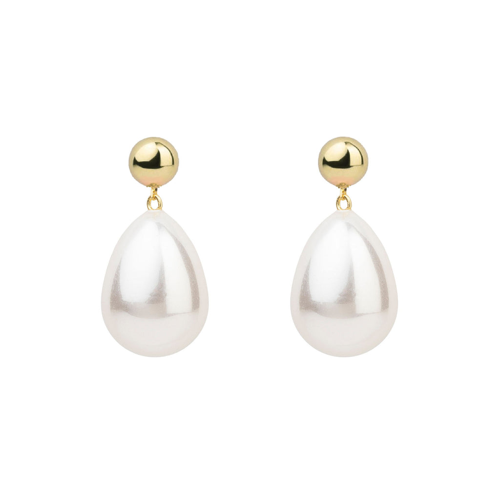 White Mini Goldplated Drop Earrings w. Pearl