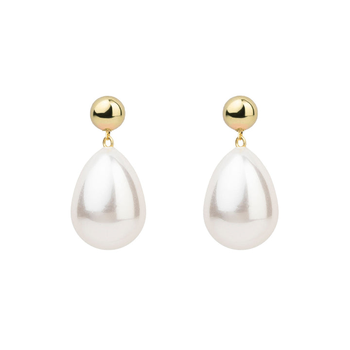 White Mini Goldplated Drop Earrings w. Pearl
