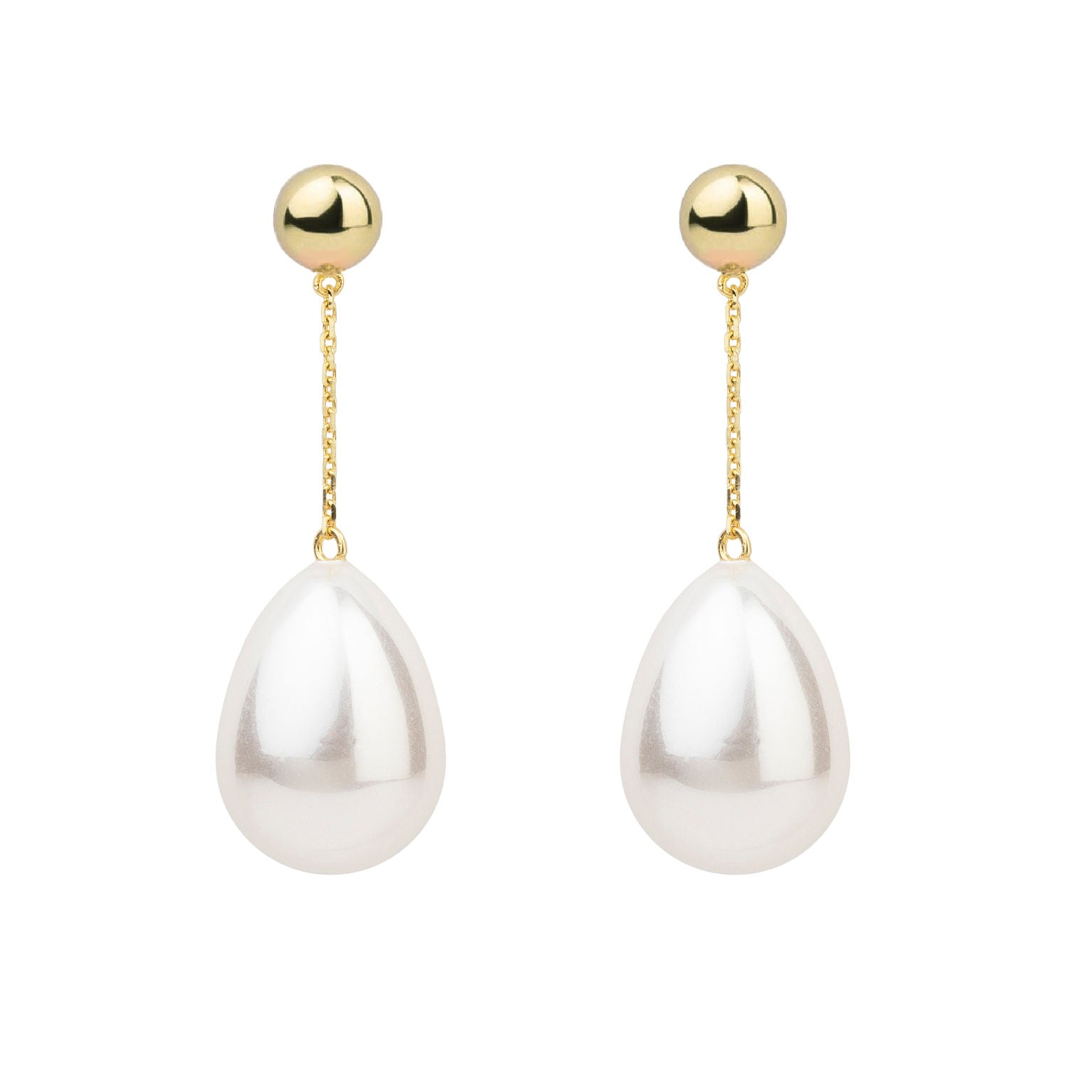 White Chain Mini Goldplated Drop Earrings w. Pearl