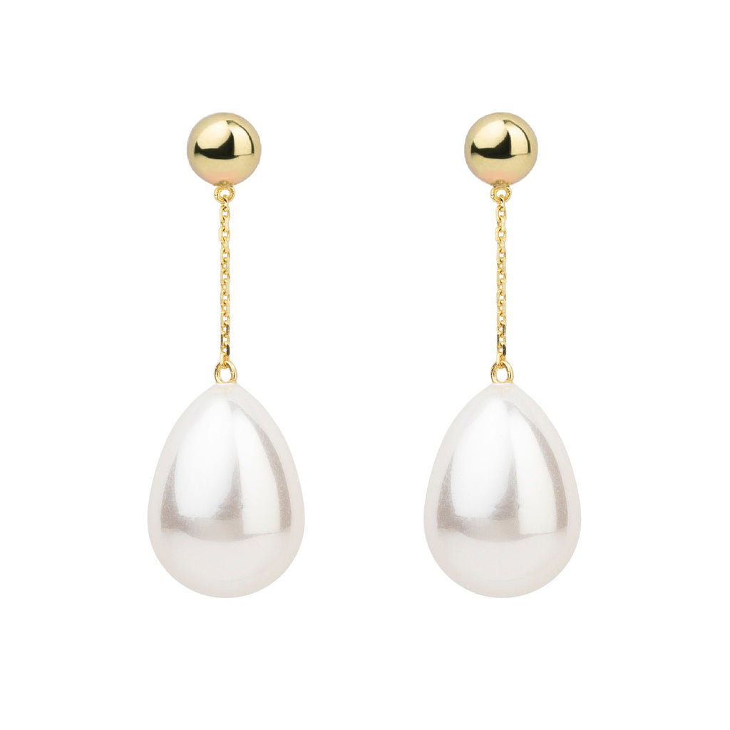 White Chain Mini Goldplated Drop Earrings w. Pearl