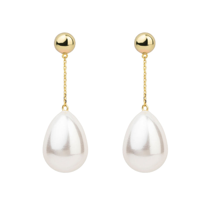 White Chain Mini Goldplated Drop Earrings w. Pearl