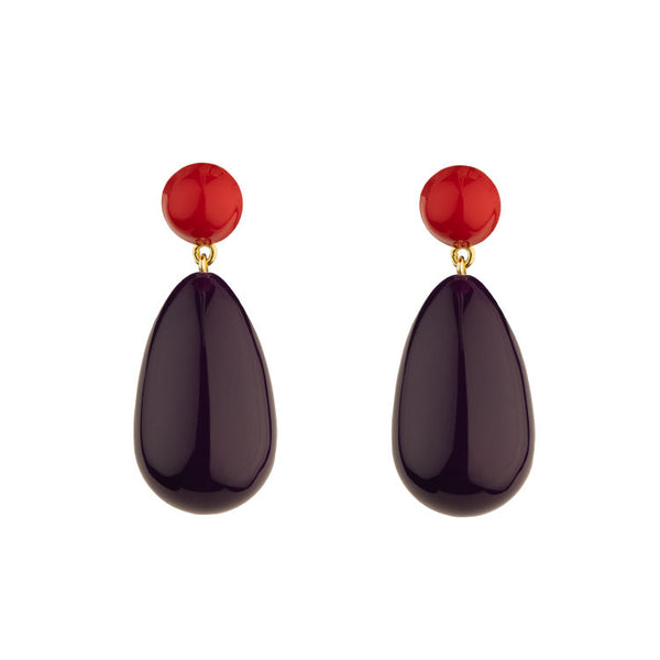 Red & Purple Large Goldplated Drop Earrings