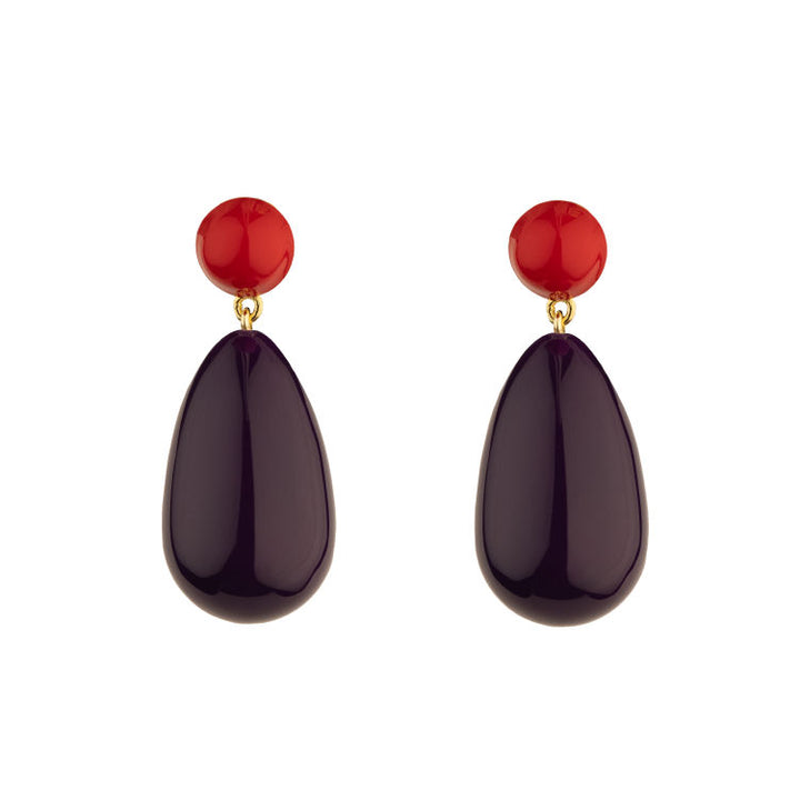 Red & Purple Large Goldplated Drop Earrings
