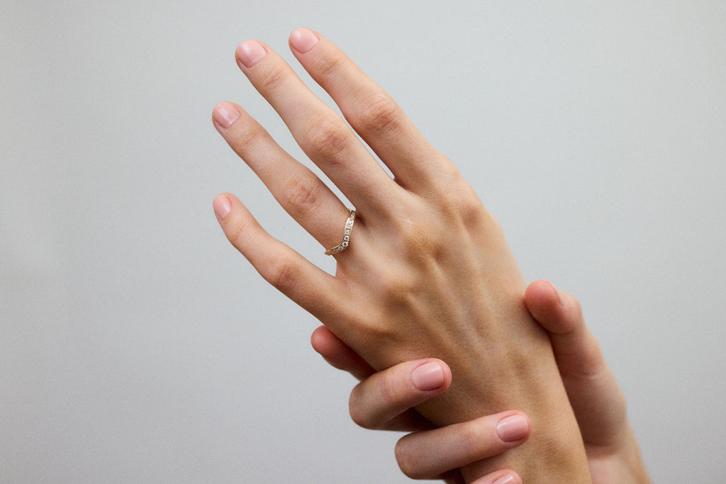 Curved Channel Pavé 14k or 18k Gold Ring w. Lab-Grown Diamonds