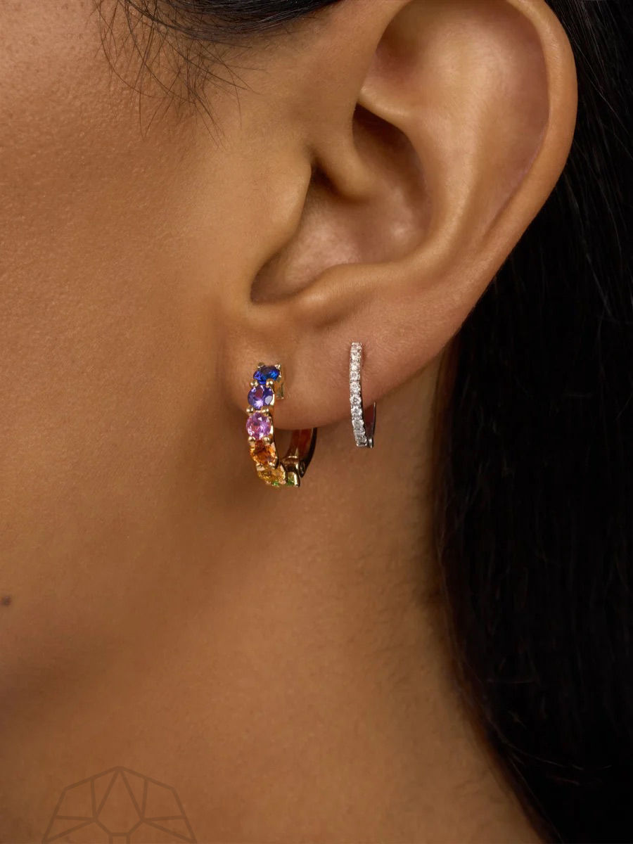 Chunky Rainbow Sapphire 14K Gold Earrings
