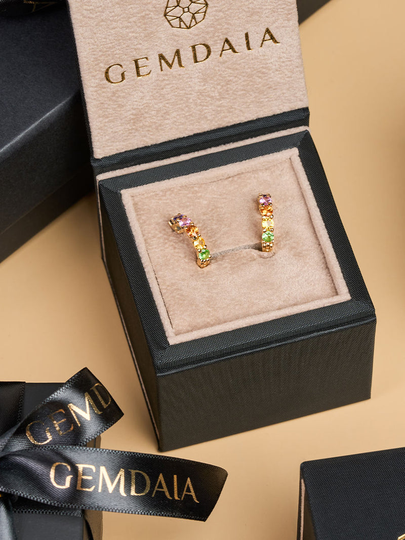 Chunky Rainbow Sapphire 14K Gold Earrings