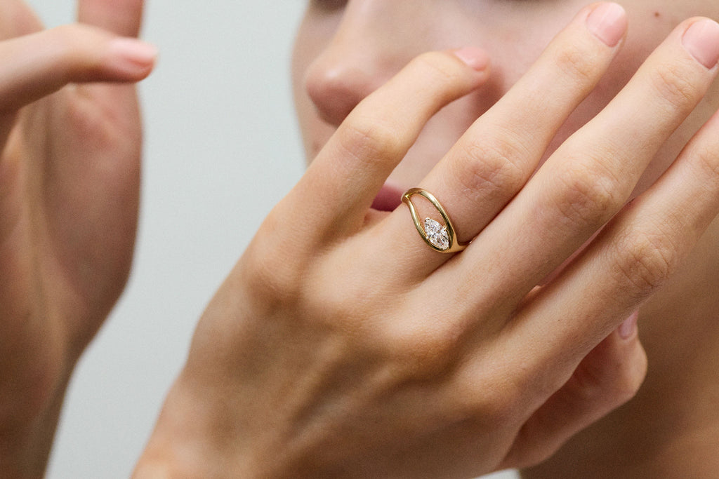 Floating Marquise 14k or 18k Gold Ring w. Lab-Grown Diamond