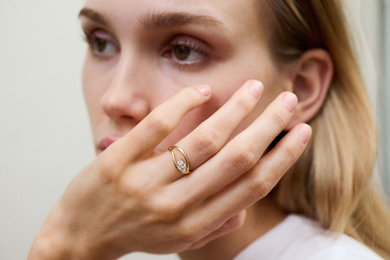 Floating Marquise 14k or 18k Gold Ring w. Lab-Grown Diamond