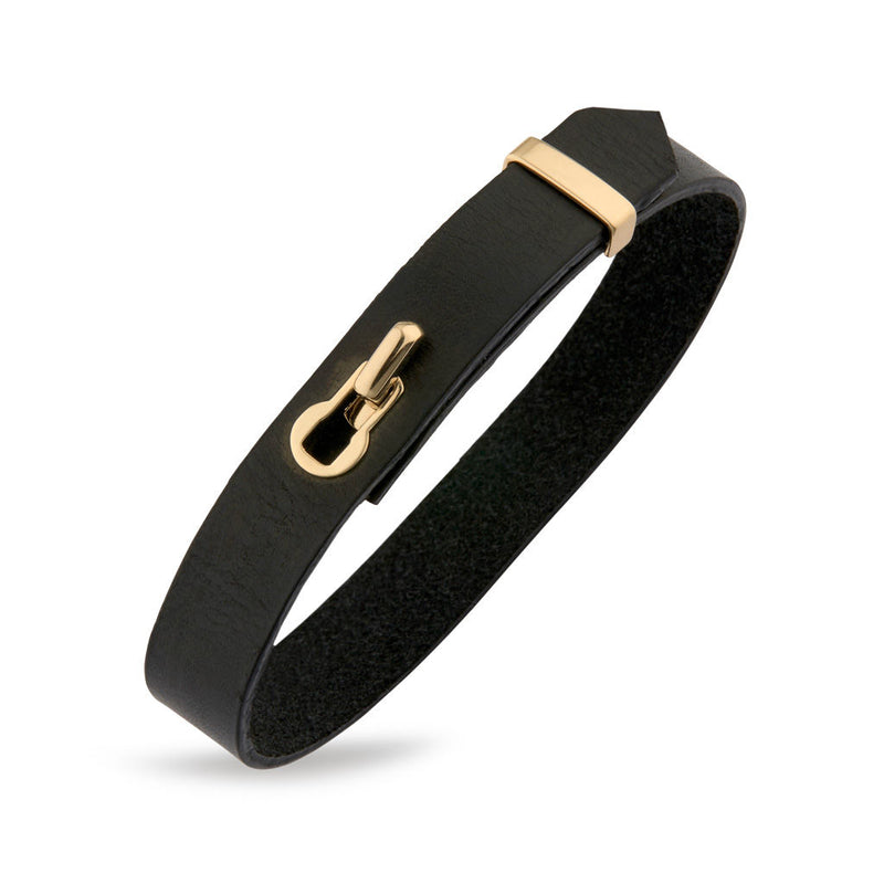 Revolution Black Leather 18K Gold Bracelet