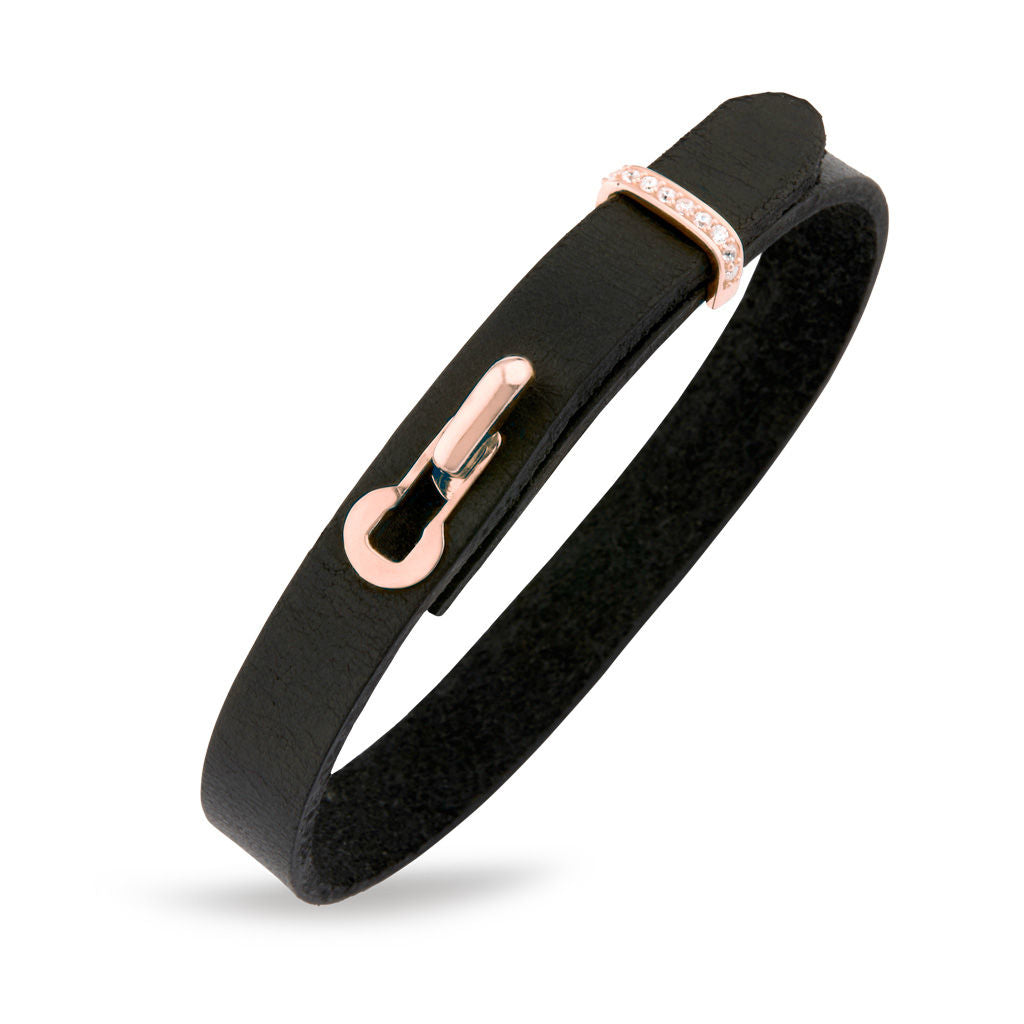 Revolution Sort Læder 18K Rosaguld Armbånd m. Diamanter
