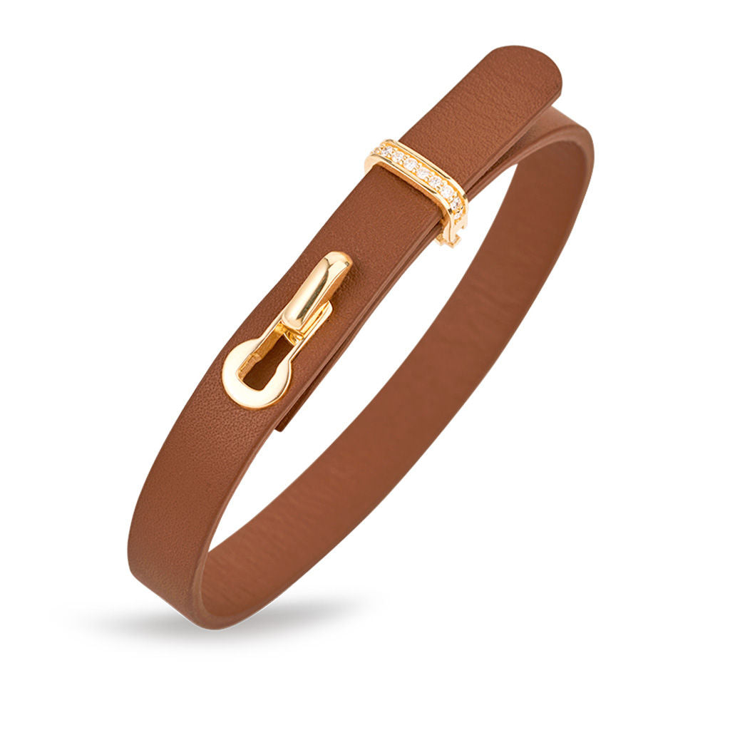 Revolution Brun Læder 18K Guld Armbånd m. Diamanter
