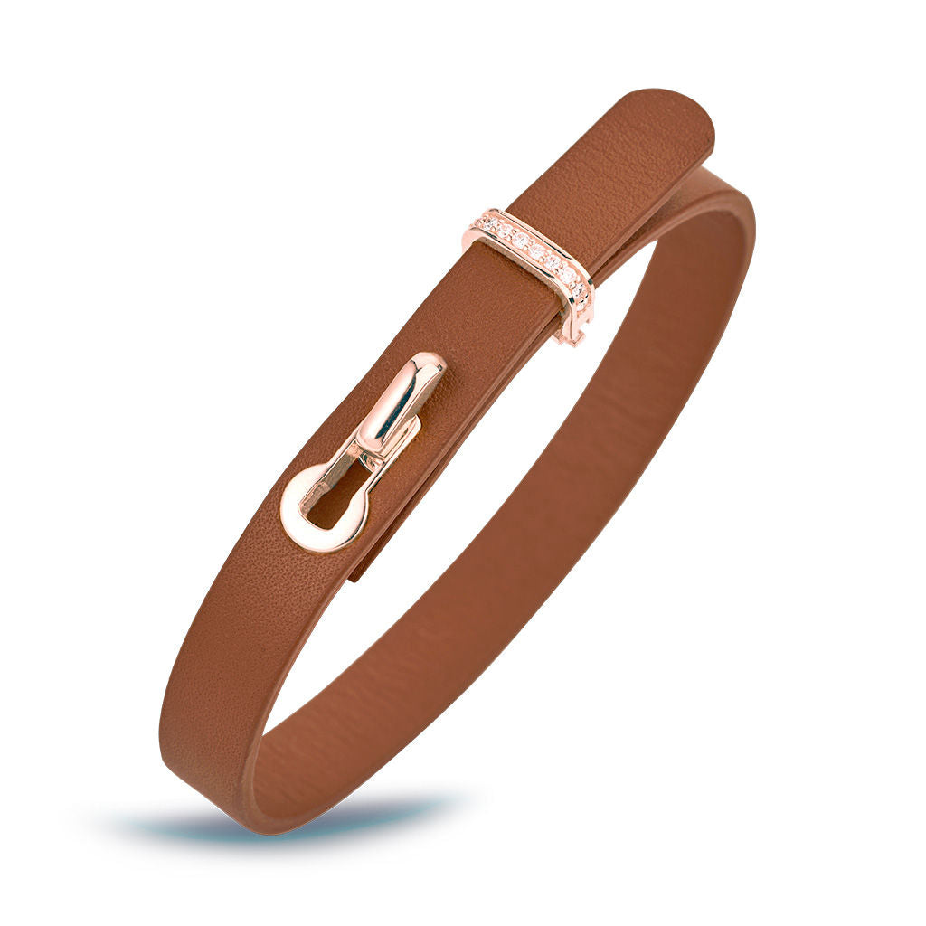 Revolution Brun Læder 18K Rosaguld Armbånd m. Diamanter